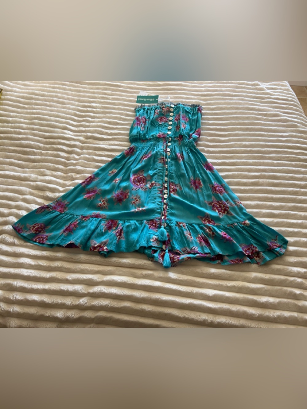 Tiare Hawaii Teal Floral Button-Front Ruffle Skirt